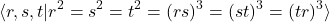 \[ \langle r, s, t | r^2 = s^2 = t^2 = (rs)^3 = (st)^3 = (tr)^3 \rangle \]
